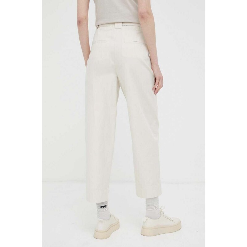 Kalhoty s příměsí lnu Marc O'Polo béžová barva, medium waist