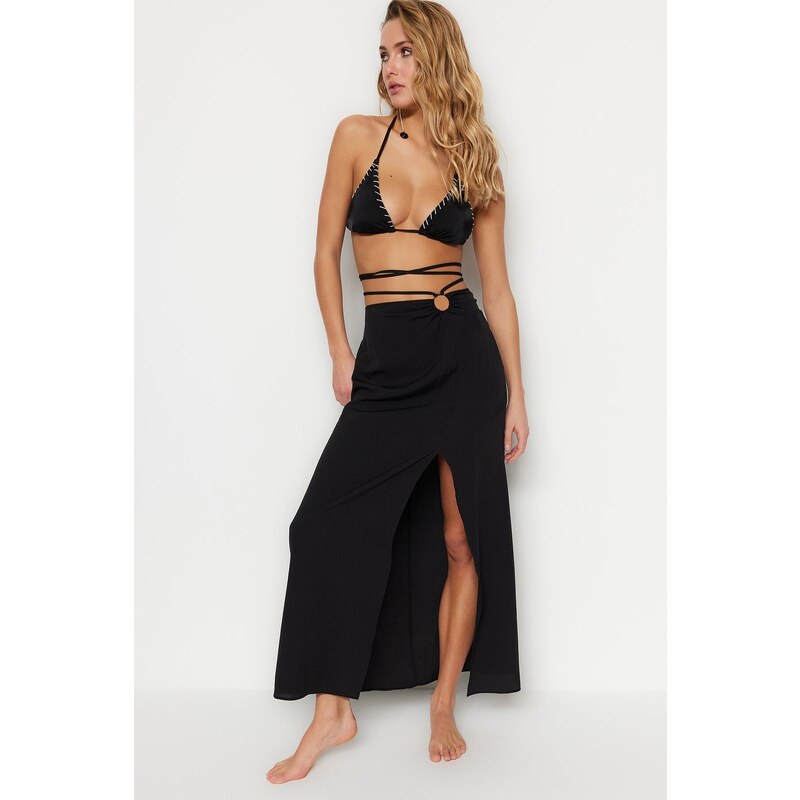 Trendyol Black Maxi Woven Skirt With Accessories, 100% Cotton