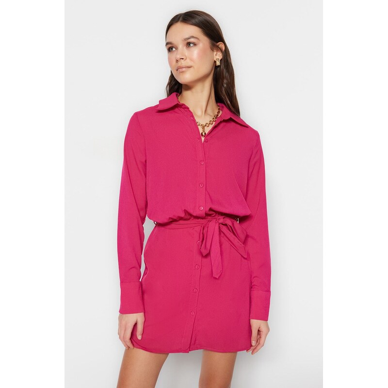 Trendyol Fuchsia páskovaná mini košile tkané šaty 115740413