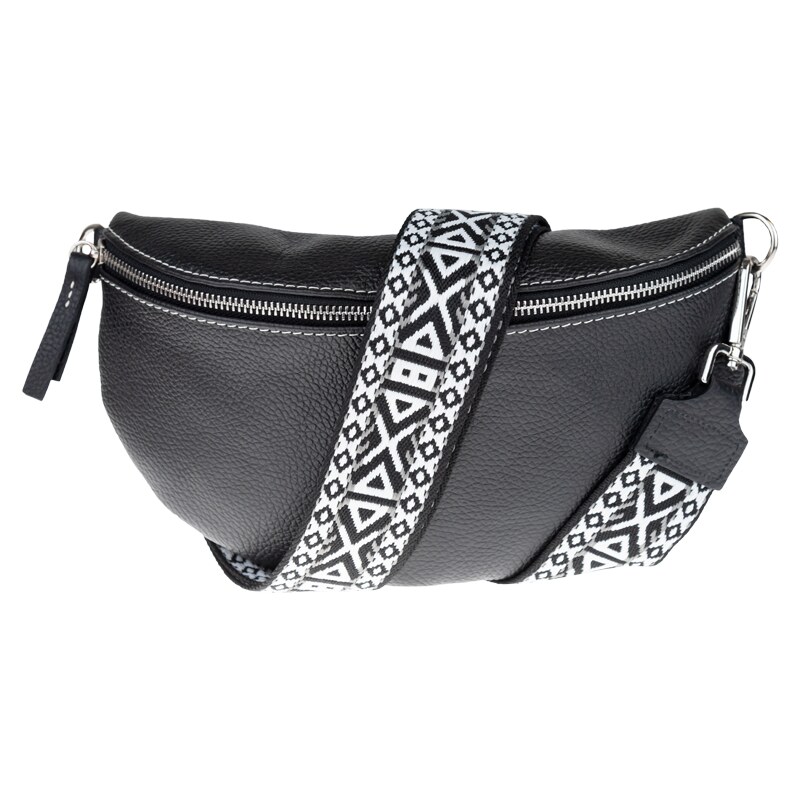 Černá kožená italská crossbody kabelka Reni Grande Nera s přídavným 80456801
