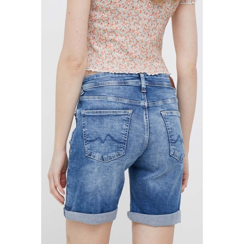 Džínové šortky Pepe Jeans dámské, hladké, medium waist