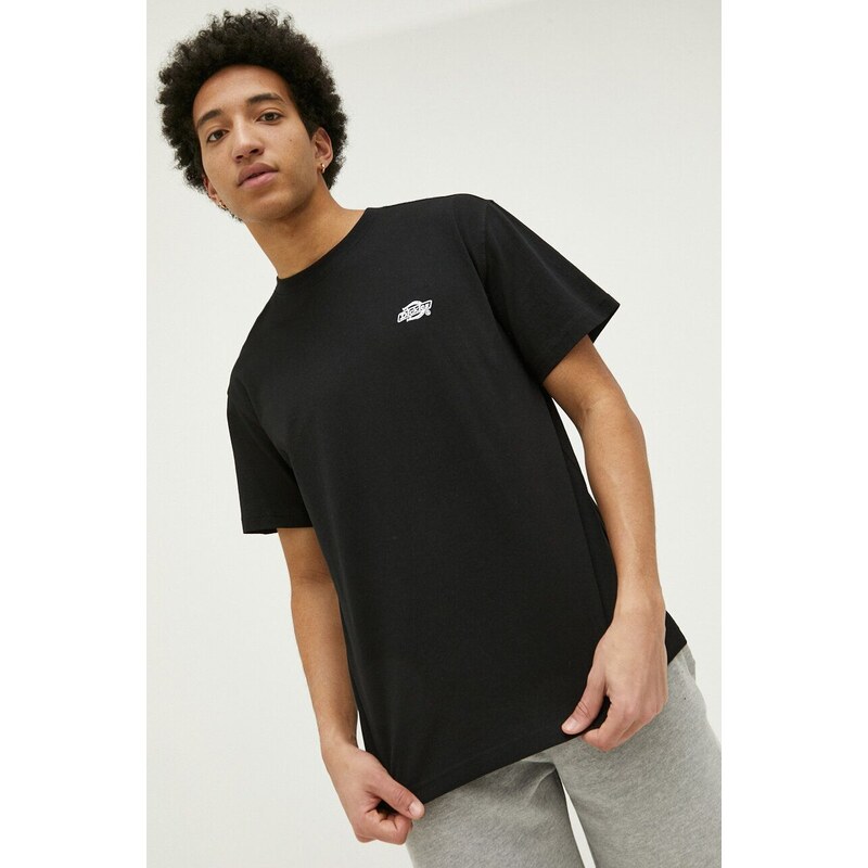 Bavlněné tričko Dickies černá barva, s aplikací, DK0A4YAIBLK1-BLACK