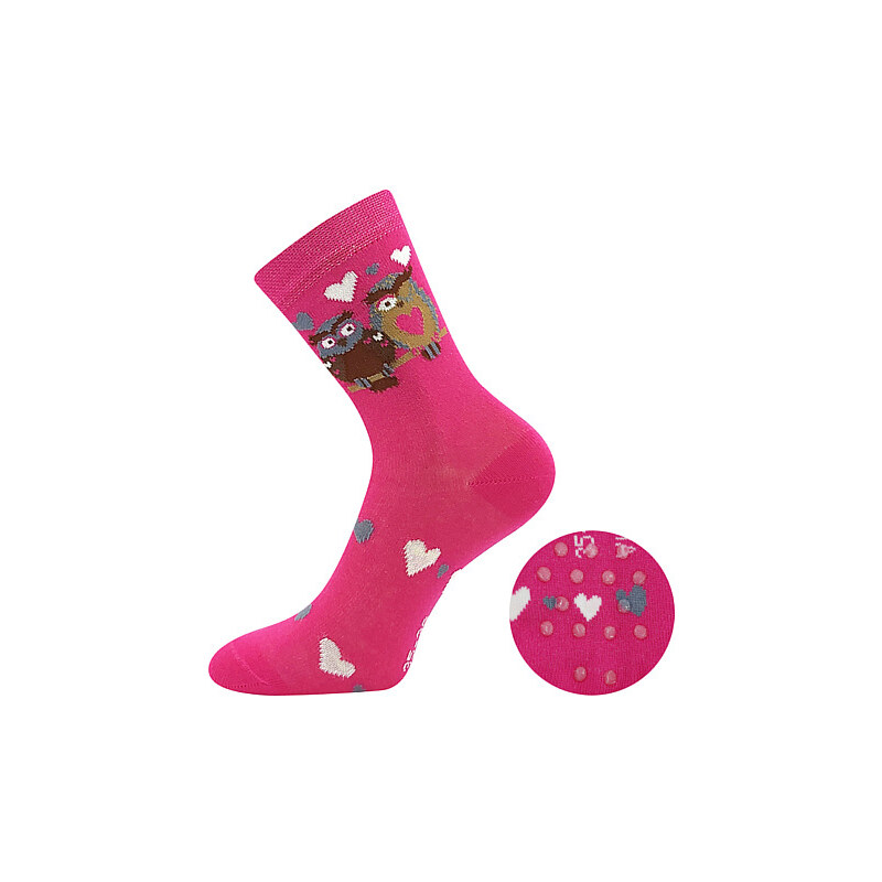 Dívčí protiskluzové ponožky tm.růžové sovy Filip05 Fuski Boma Voxx