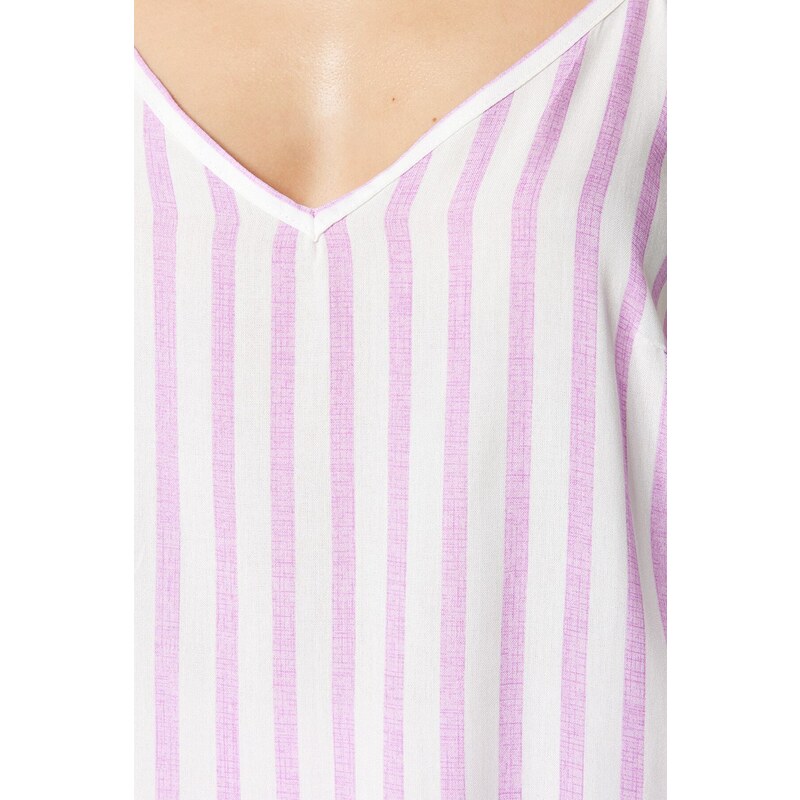 Trendyol Weaving Lilac Striped Singlet-Shorts Pajamas Set