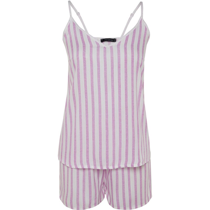 Trendyol Weaving Lilac Striped Singlet-Shorts Pajamas Set