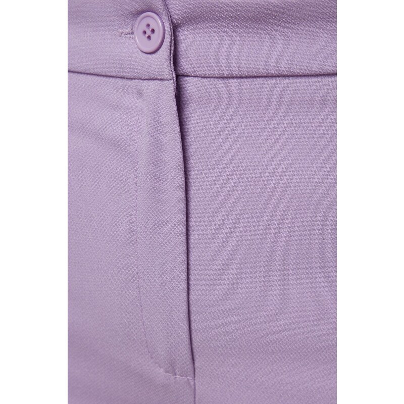 Trendyol Lilac Rovné žebrované prošívané tkané kalhoty s vysokým pasem
