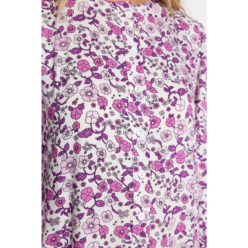 Trendyol Purple Floral Patterned 100% Viscose Woven Dress