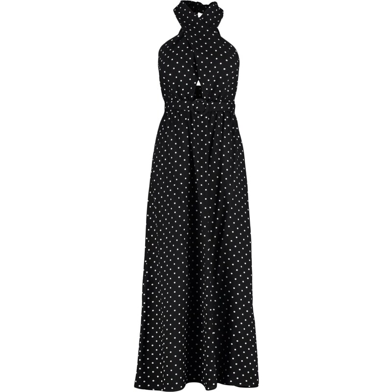 Trendyol Černé Tkané šaty S Ohlávkou Puntíky Trendyol Black Waistted A-Line Maxi Woven Halter Polka Dot