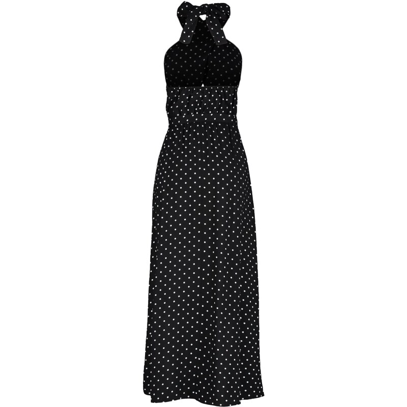 Trendyol Černé Tkané šaty S Ohlávkou Puntíky Trendyol Black Waistted A-Line Maxi Woven Halter Polka Dot