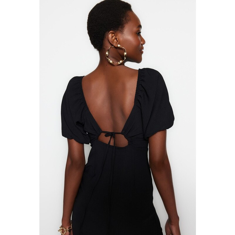 Trendyol Black Fitted Midi Woven Woven Dress with Slit Back Detail