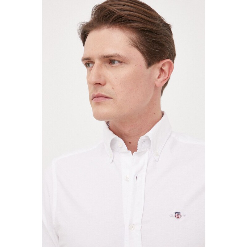 Košile Gant bílá barva, slim, s límečkem button-down