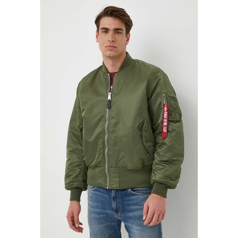 Oboustranná dětská bomber bunda Alpha Industries MA-1 pánská, zelená barva, přechodná, 100101.01