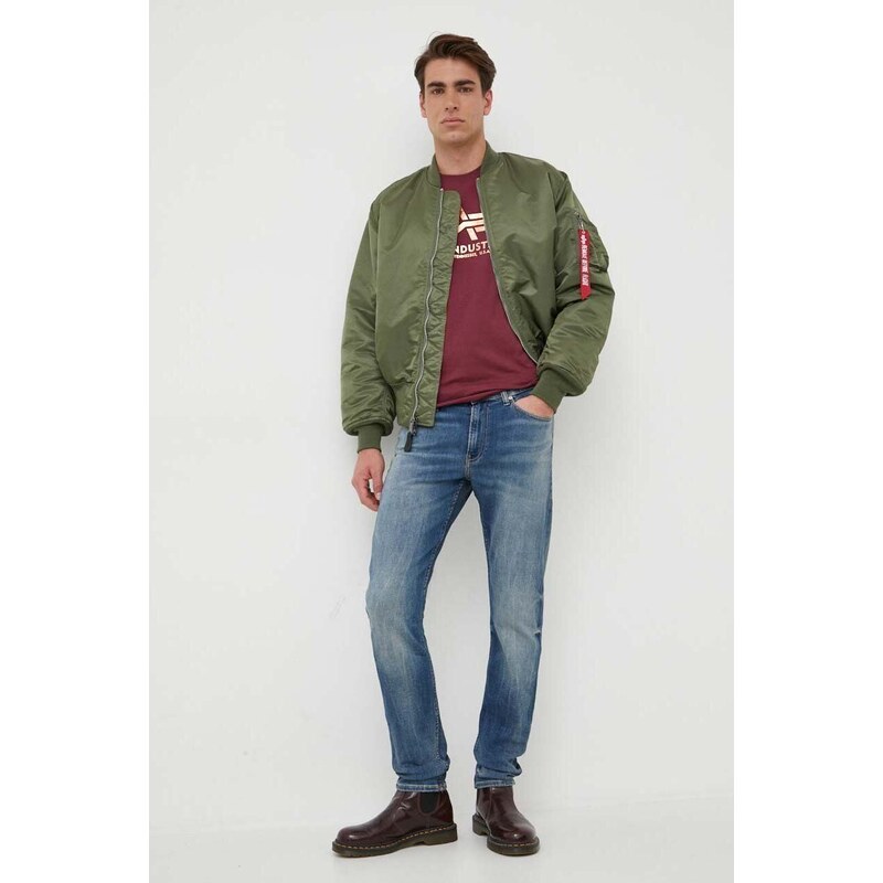 Oboustranná dětská bomber bunda Alpha Industries MA-1 pánská, zelená barva, přechodná, 100101.01