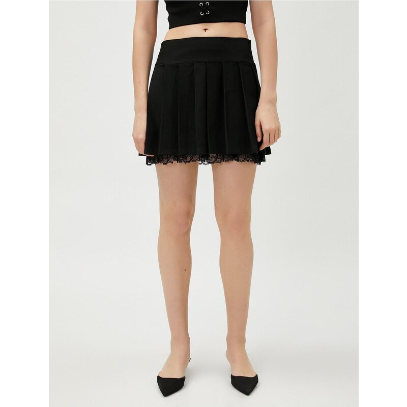 Koton Pleated Mini Skirt with Lace Detail