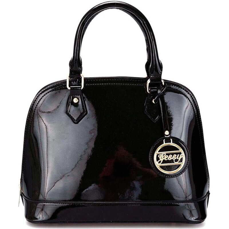 Černá lakovaná kabelka s metalickým odleskem Gessy