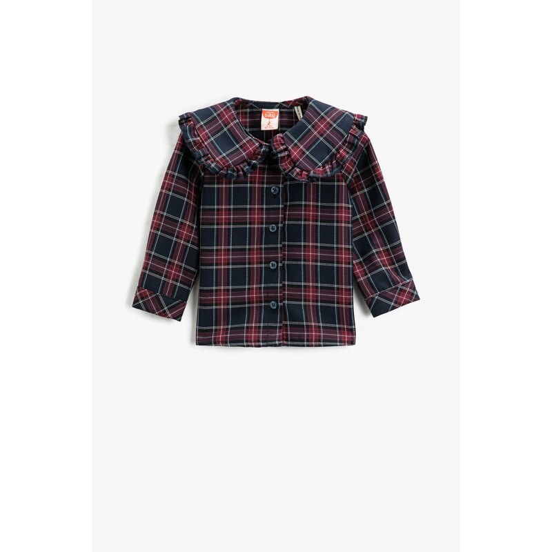 Koton Wide Baby Collar Shirt with Frill Detailed Long Sleeved Buttons.