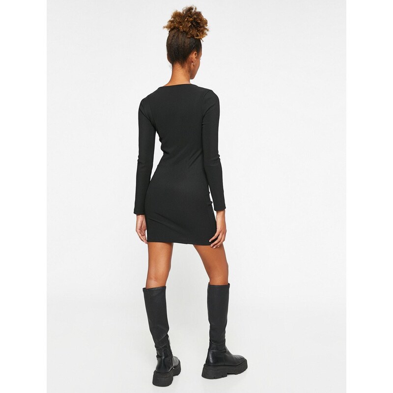 Koton Mini Dress Long Sleeve Square Neck Stony