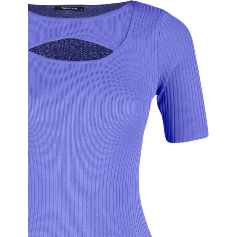 Trendyol fialové mini pletené šaty s oknem / výřezem