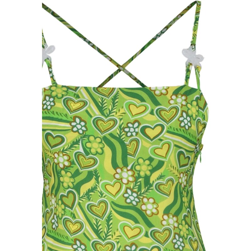 Trendyol květinové vzorované mini tkané plážové šaty s hlubokým výstřihem na zádech