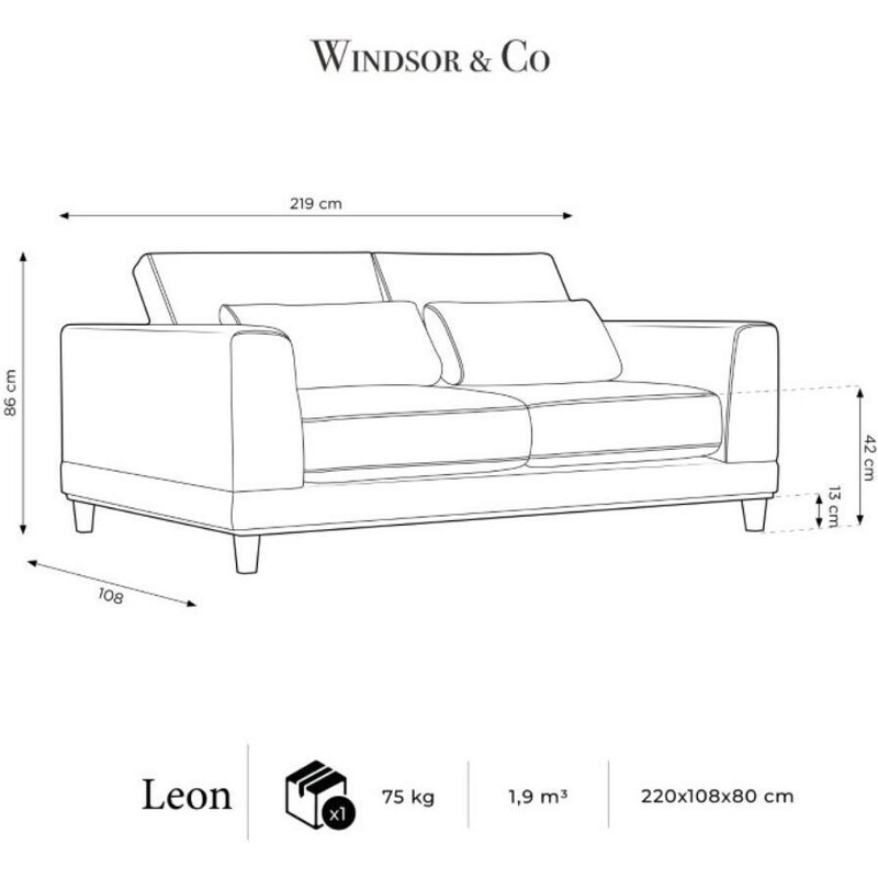 Světle modrá manšestrová třímístná pohovka Windsor & Co Leon 219 cm