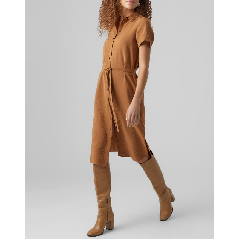 VERO MODA VMQUEENY S/S CALF SHIRT DRESS WVN GA