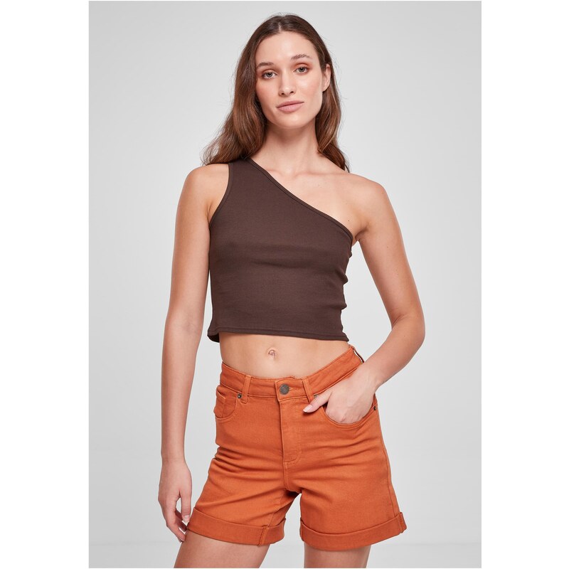 Urban Classics Dámský oříznutý asymetrický top hnědý