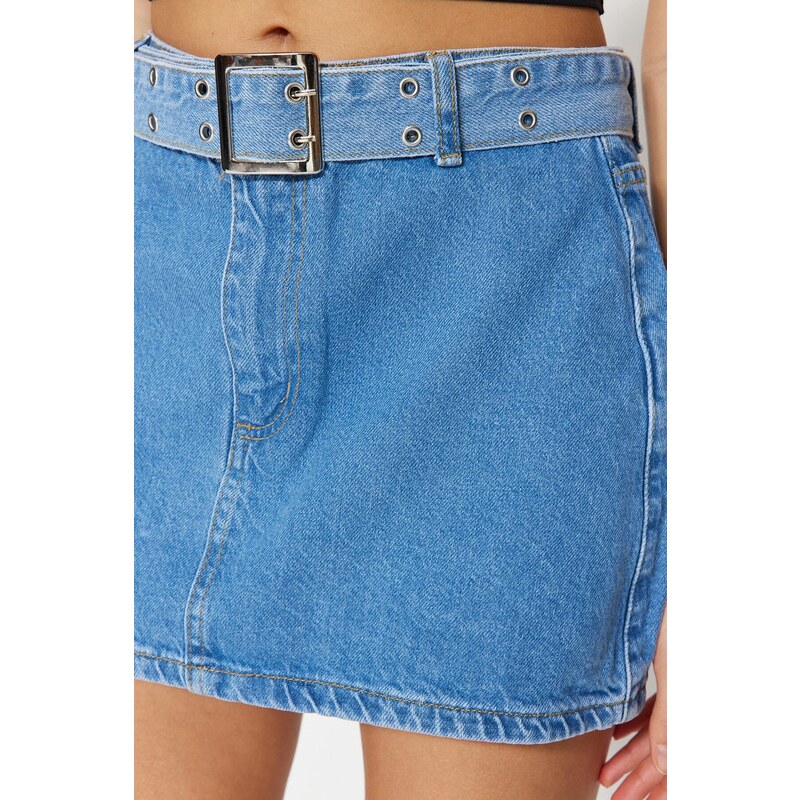 Trendyol Blue Belt Mini Denim Skirt