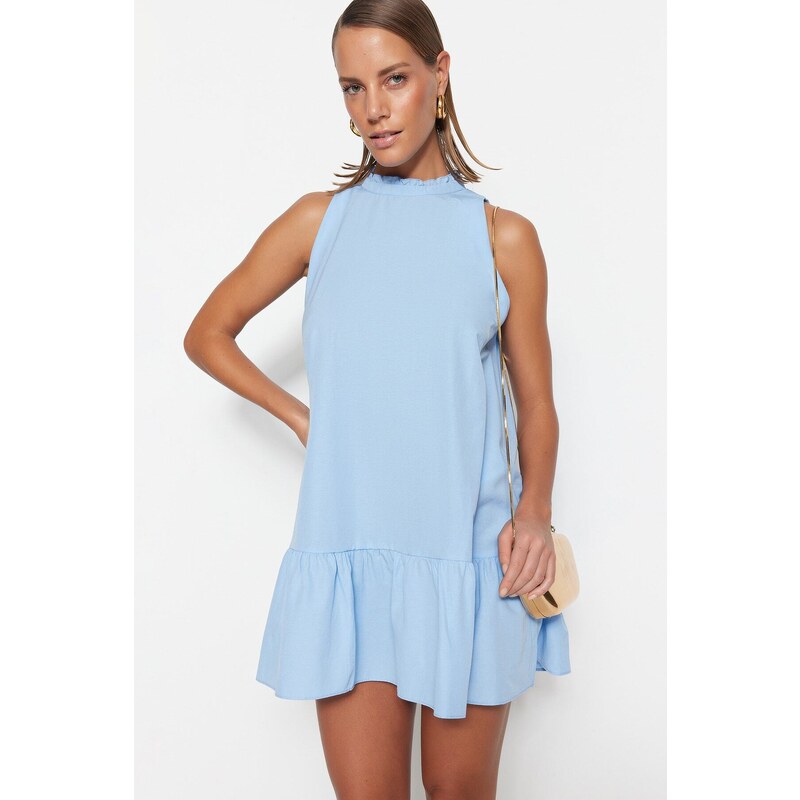 Trendyol Blue Relaxed Fit Sleeveless Mini Woven Dress