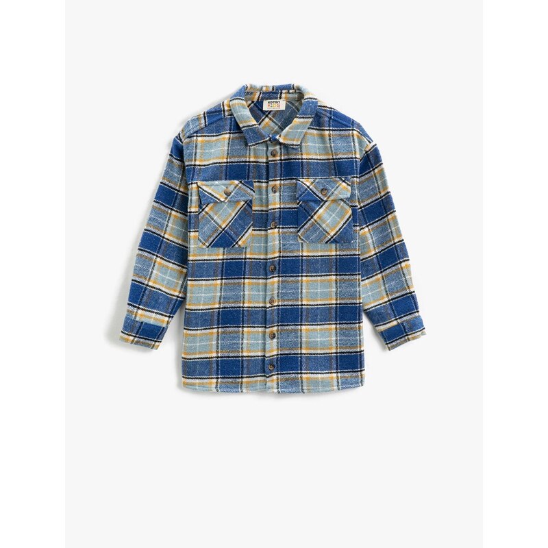 Koton Oversize Lumberjack Shirt Covered Pocket Long Sleeve Soft Textured