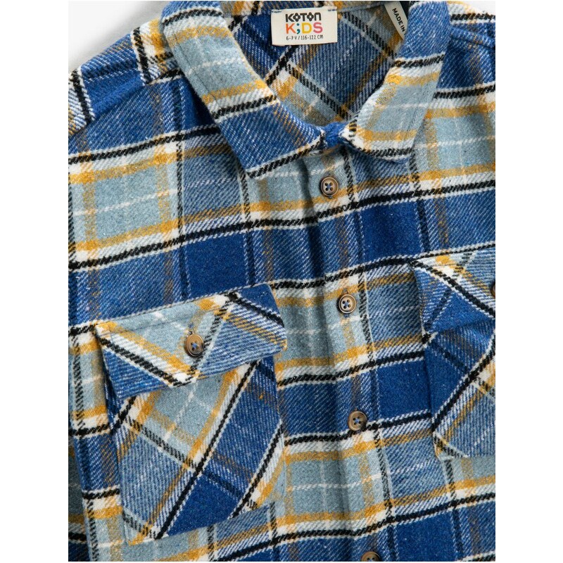 Koton Oversize Lumberjack Shirt Covered Pocket Long Sleeve Soft Textured