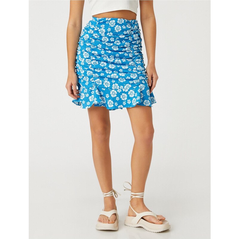 Koton Floral Mini Skirt Gathered Ruffles