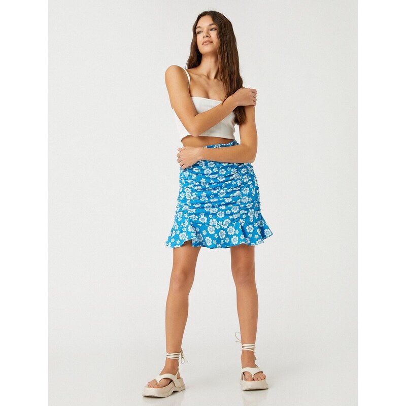 Koton Floral Mini Skirt Gathered Ruffles