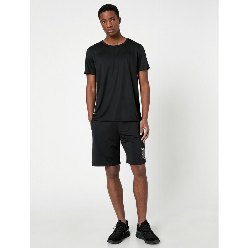 Koton Sports Shorts with Lace-Up Waist, Pocket with Slogan Print.