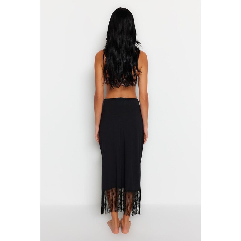 Trendyol Black Maxi Knitted Skirt With Tassels