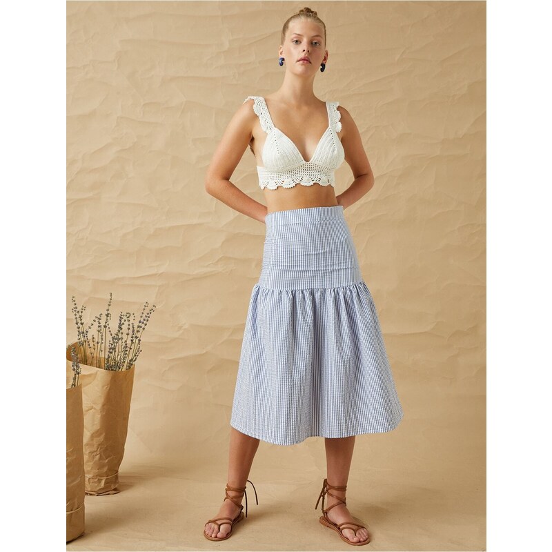 Koton Ruffled Midi Length Skirt with Elastic Waist.