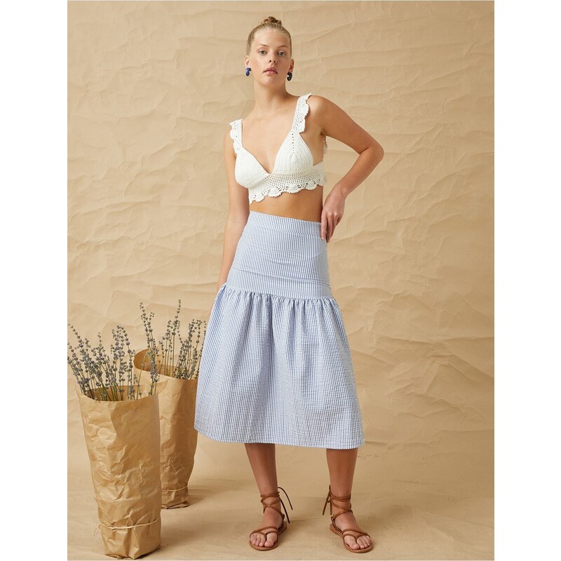 Koton Ruffled Midi Length Skirt with Elastic Waist.