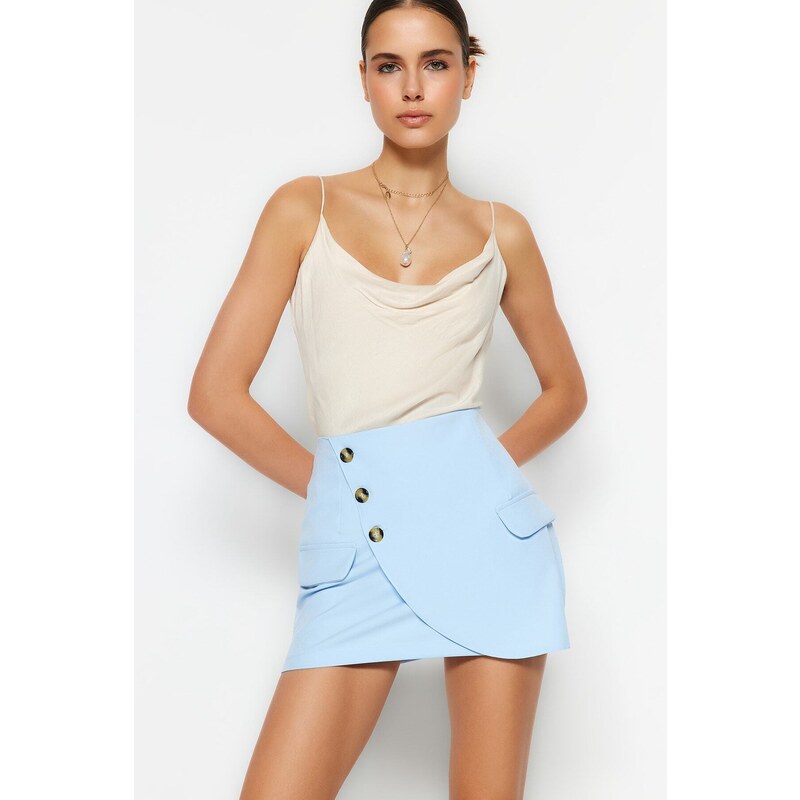 Trendyol Baby Blue Mini Double Breasted Skirt