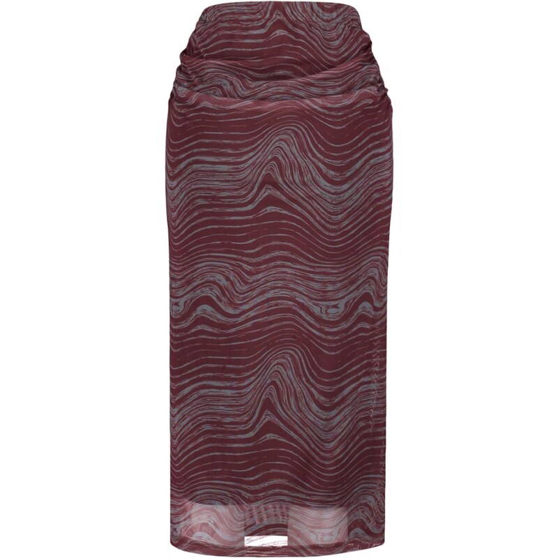 Trendyol Claret Red Printed Tulle Fitted High Waist Lined Midi Skirt