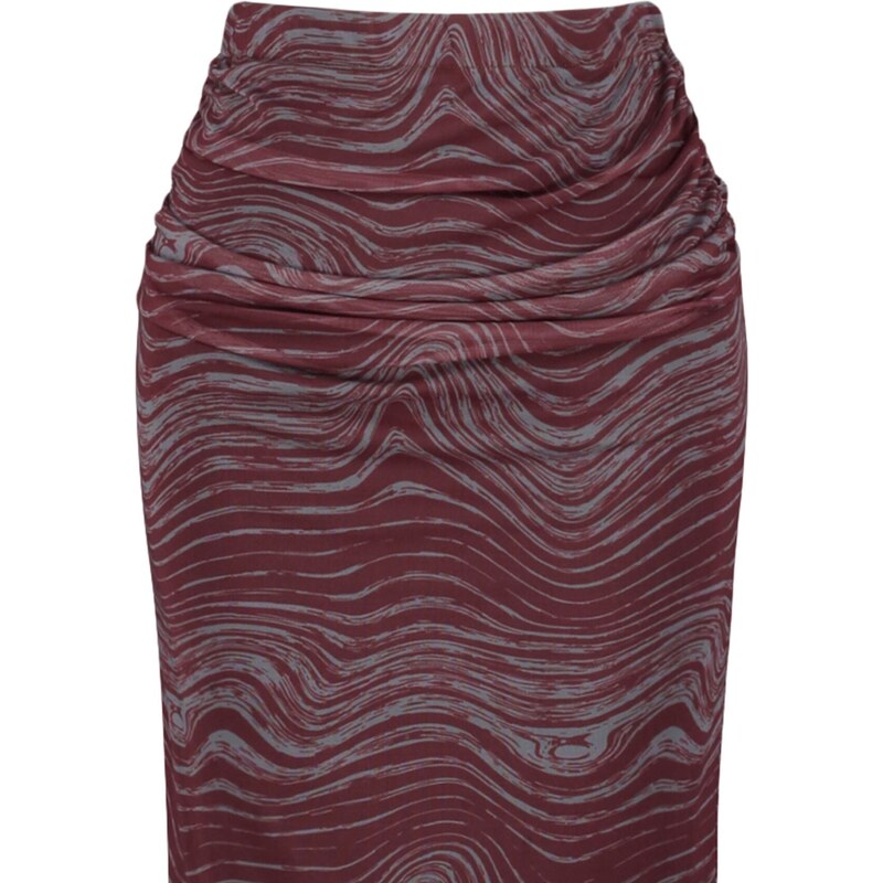 Trendyol Claret Red Printed Tulle Fitted High Waist Lined Midi Skirt