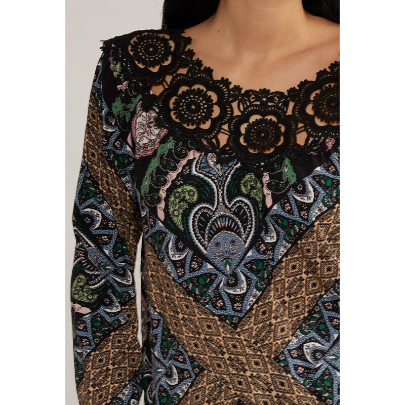 MONNARI Woman's Blouses Patterned Blouse With Lace Multi Black