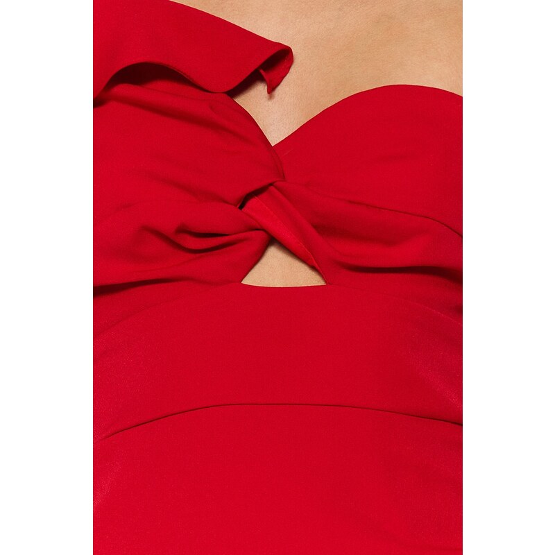 Trendyol Red Double Breasted Woven Flounce Elegant Evening Dress