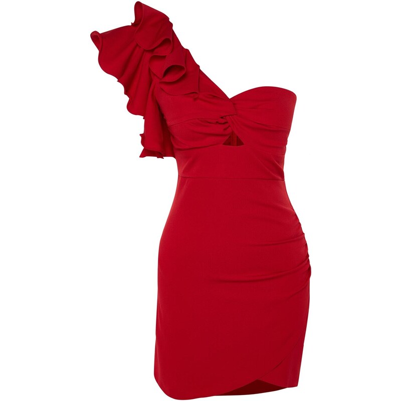 Trendyol Red Double Breasted Woven Flounce Elegant Evening Dress