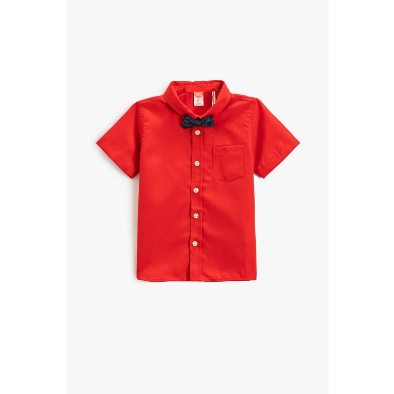 Koton Shirt with Bow Tie Short Sleeved One Pocket