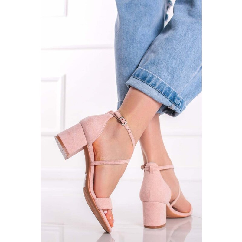 Ideal Světle růžové sandály na hrubém podpatku Erine
