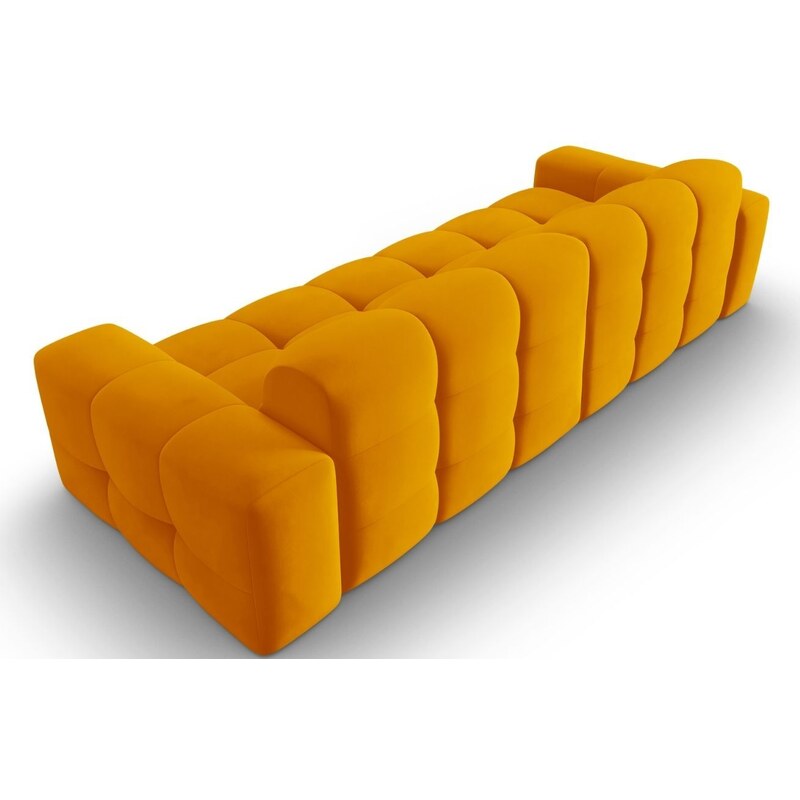 Hořčicově žlutá sametová čtyřmístná pohovka MICADONI Kendal 255 cm
