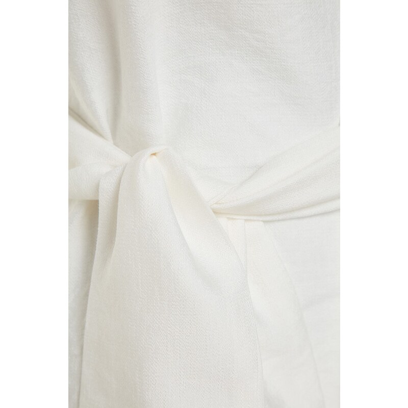 Trendyol White Wide Belted Zipper Cuff Woven Linen Look Dress