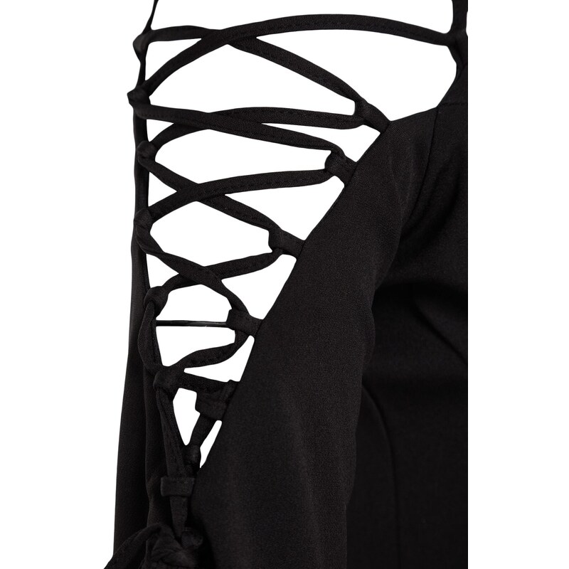 Trendyol černé vypasované tkané elegantní večerní šaty