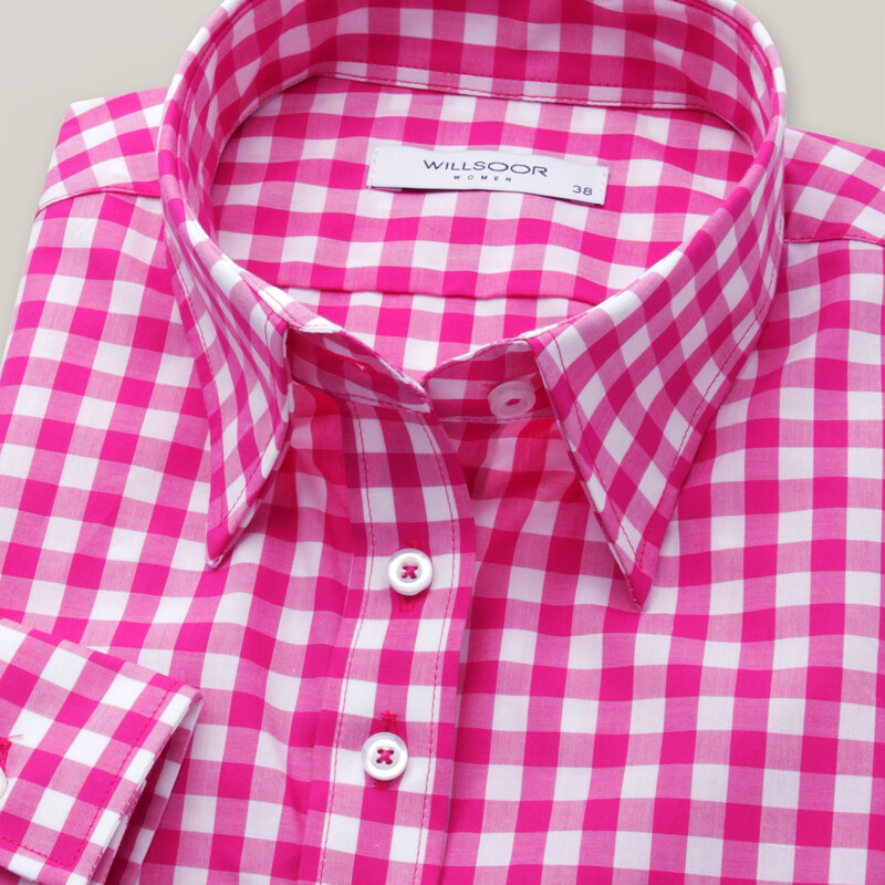 Willsoor Moderní dámská košile růžové barvy s bílou kostičkou 14971