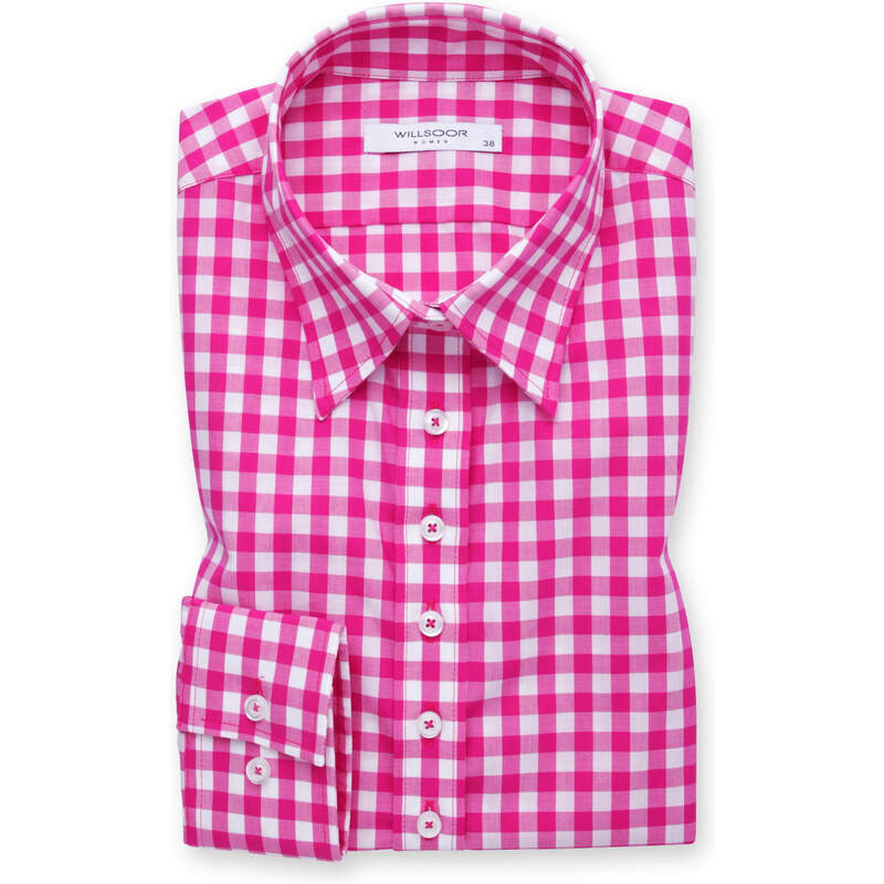 Willsoor Moderní dámská košile růžové barvy s bílou kostičkou 14971