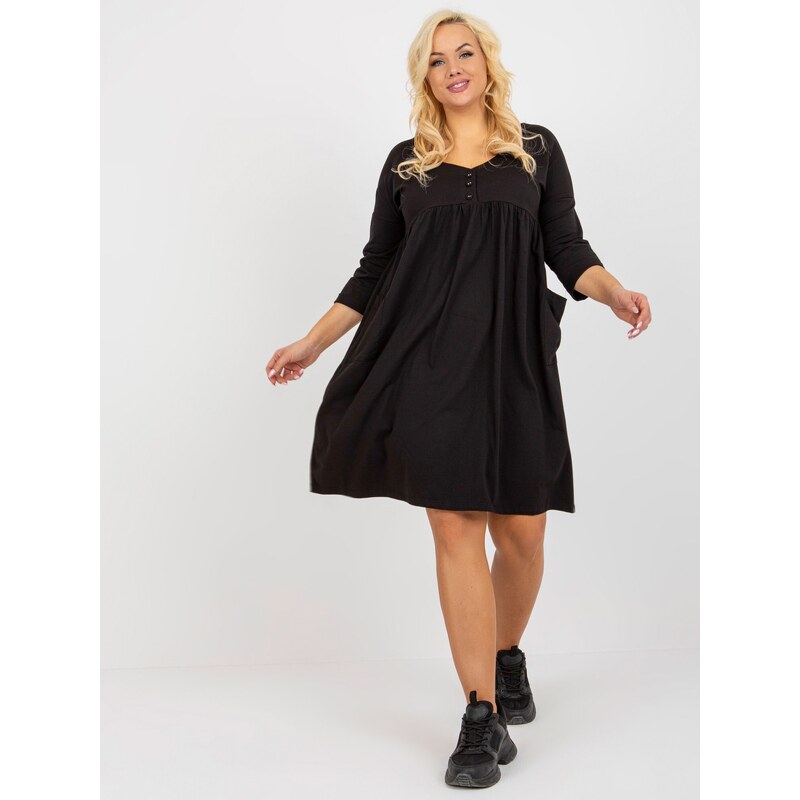 Fashionhunters Černé mikinové šaty plus size basic s kapsami